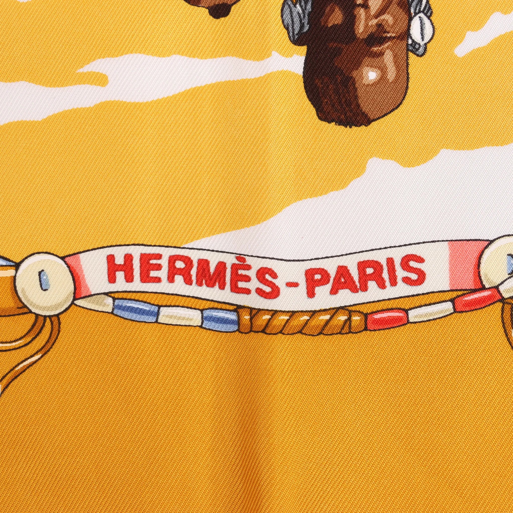 Hermès Carré 90 "PERLES DU KENYA" Silk handkerchief in Orange