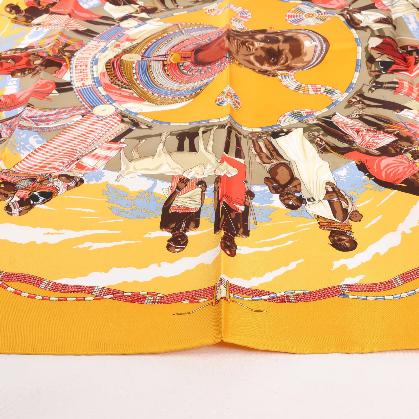 Hermès Carré 90 "PERLES DU KENYA" Silk handkerchief in Orange