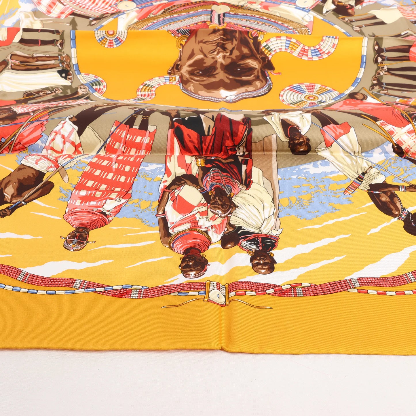 Hermès Carré 90 "PERLES DU KENYA" Silk handkerchief in Orange