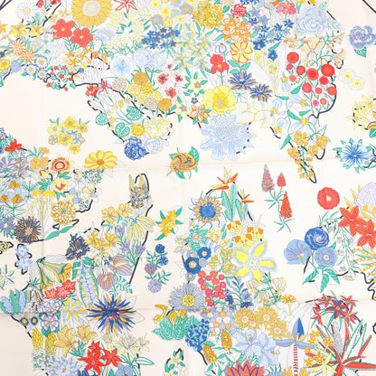 Hermès Carré 90 "PLANIFLEURS" Silk handkerchief in Ecru