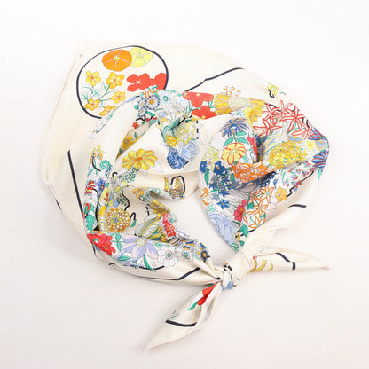 Hermès Carré 90 "PLANIFLEURS" Silk handkerchief in Ecru