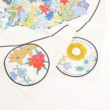 Hermès Carré 90 "PLANIFLEURS" Silk handkerchief in Ecru
