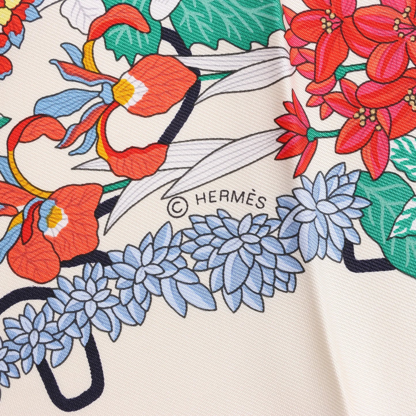 Hermès Carré 90 "PLANIFLEURS" Silk handkerchief in Ecru
