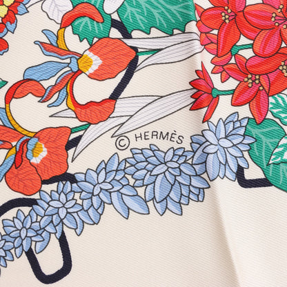Hermès Carré 90 "PLANIFLEURS" Silk handkerchief in Ecru