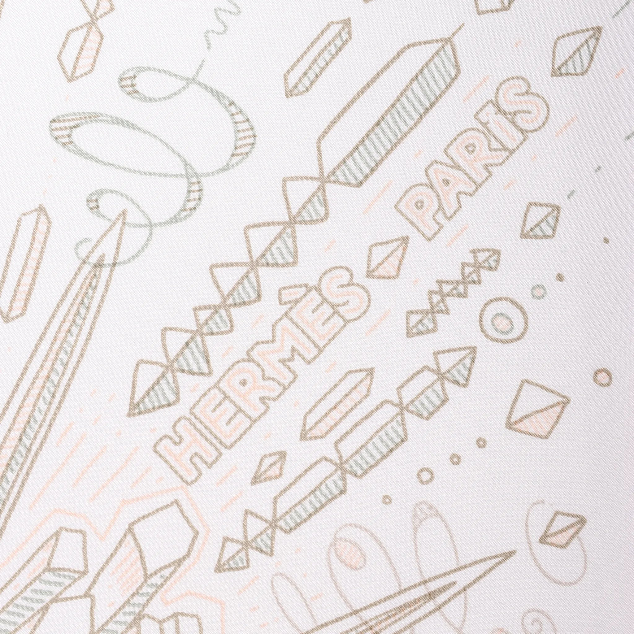 Hermès Carré 90 " PLEASE HOLD THE LINE" Silk handkerchief in White