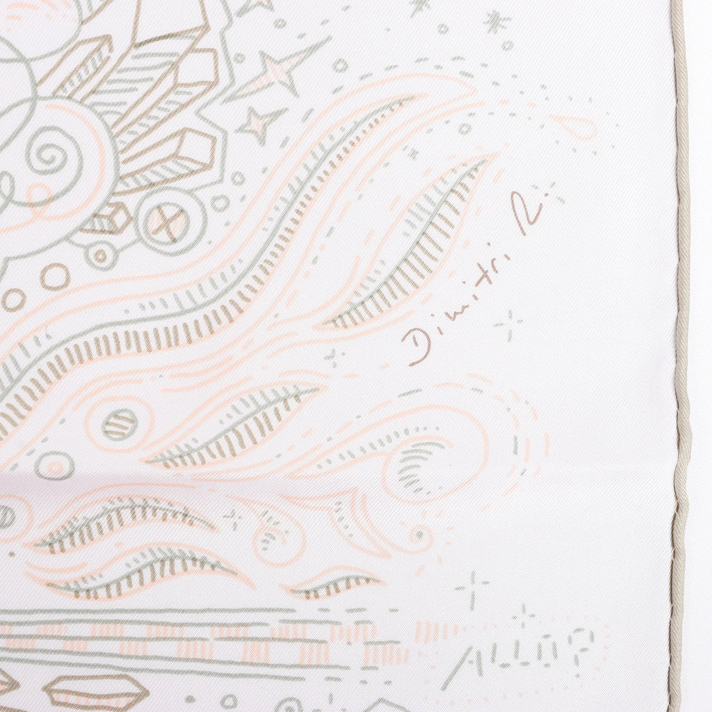 Hermès Carré 90 " PLEASE HOLD THE LINE" Silk handkerchief in White