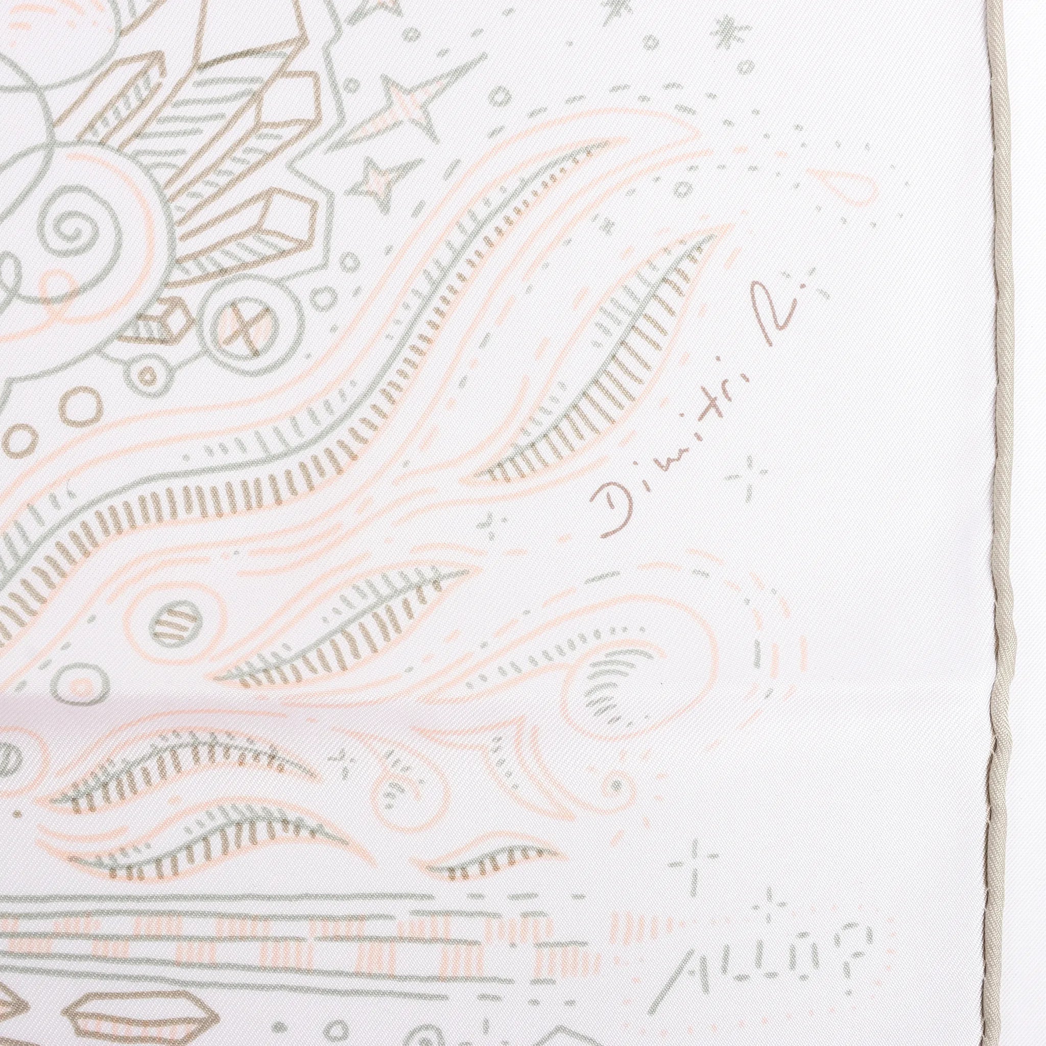 Hermès Carré 90 " PLEASE HOLD THE LINE" Silk handkerchief in White