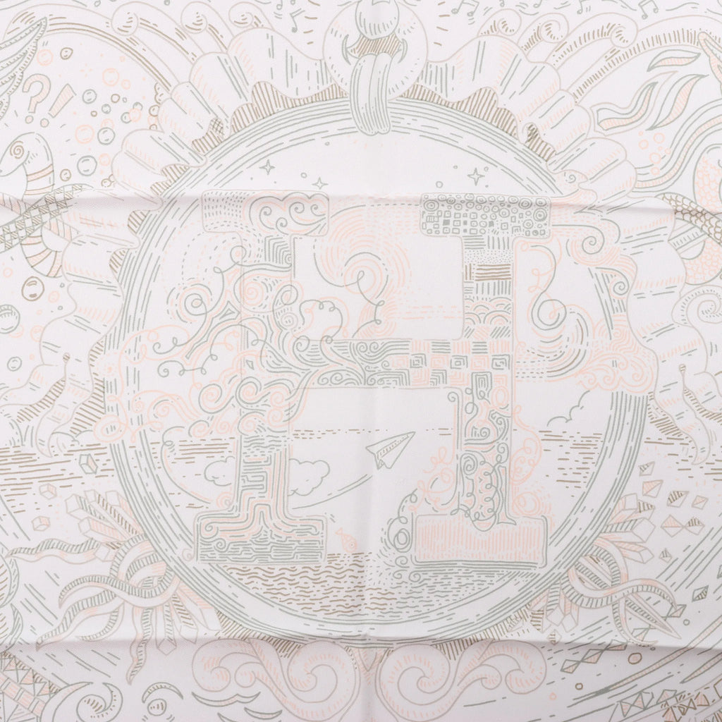 Hermès Carré 90 " PLEASE HOLD THE LINE" Silk handkerchief in White