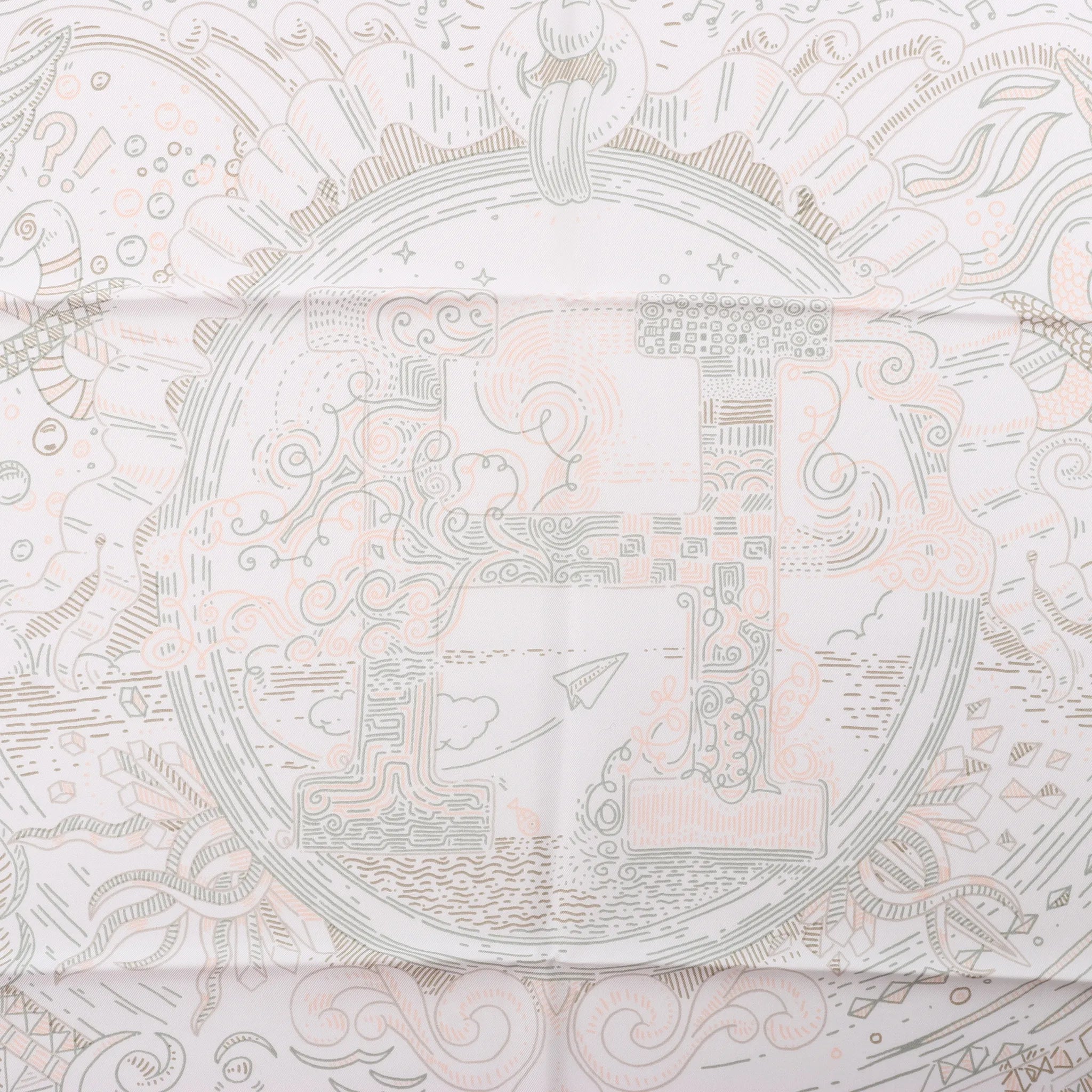 Hermès Carré 90 " PLEASE HOLD THE LINE" Silk handkerchief in White