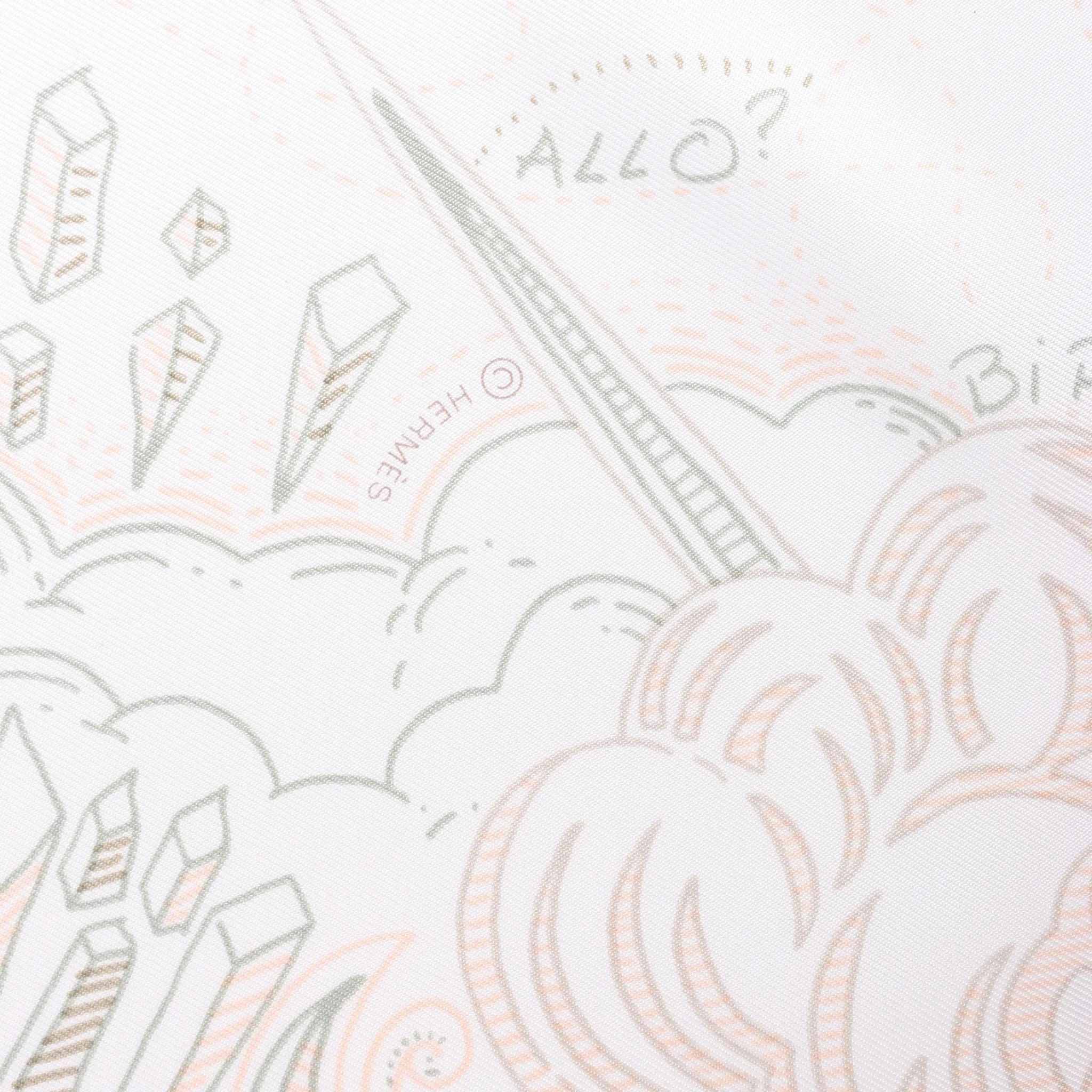 Hermès Carré 90 " PLEASE HOLD THE LINE" Silk handkerchief in White