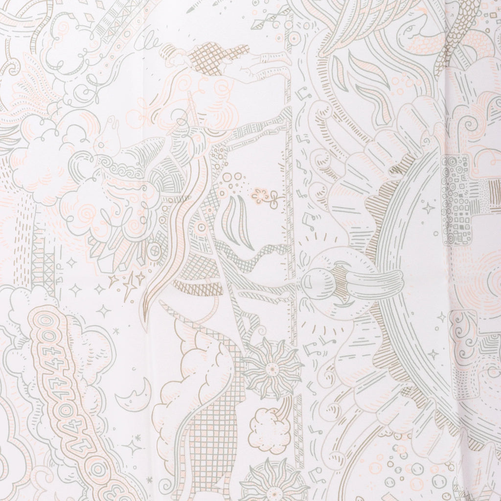 Hermès Carré 90 " PLEASE HOLD THE LINE" Silk handkerchief in White