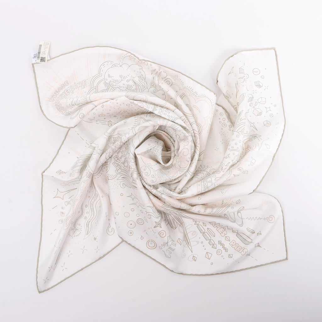 Hermès Carré 90 " PLEASE HOLD THE LINE" Silk handkerchief in White