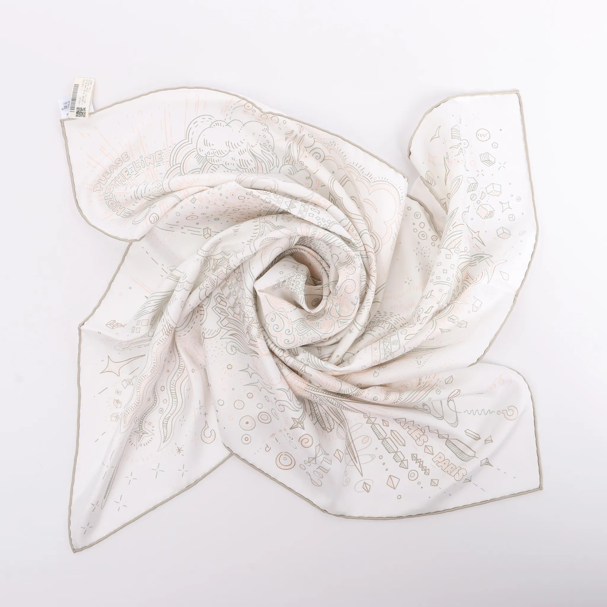 Hermès Carré 90 " PLEASE HOLD THE LINE" Silk handkerchief in White