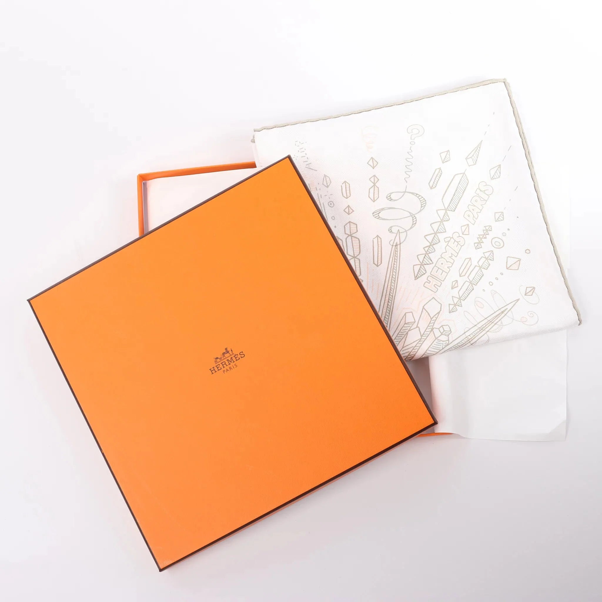 Hermès Carré 90 " PLEASE HOLD THE LINE" Silk handkerchief in White