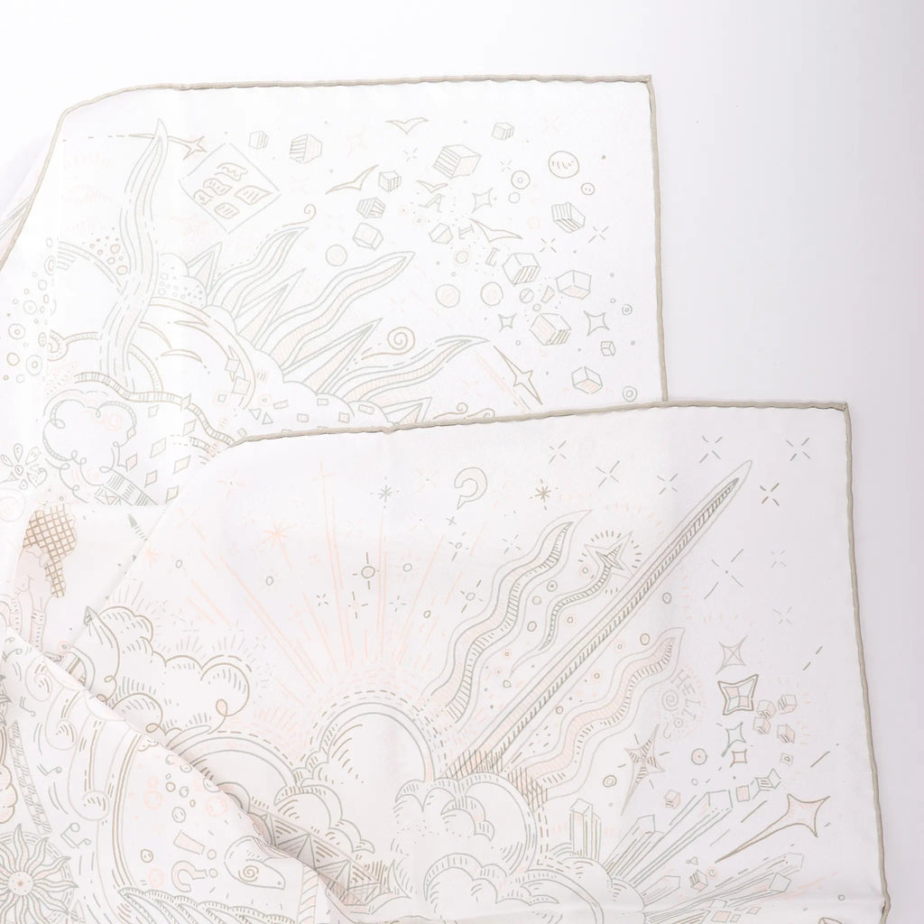 Hermès Carré 90 " PLEASE HOLD THE LINE" Silk handkerchief in White