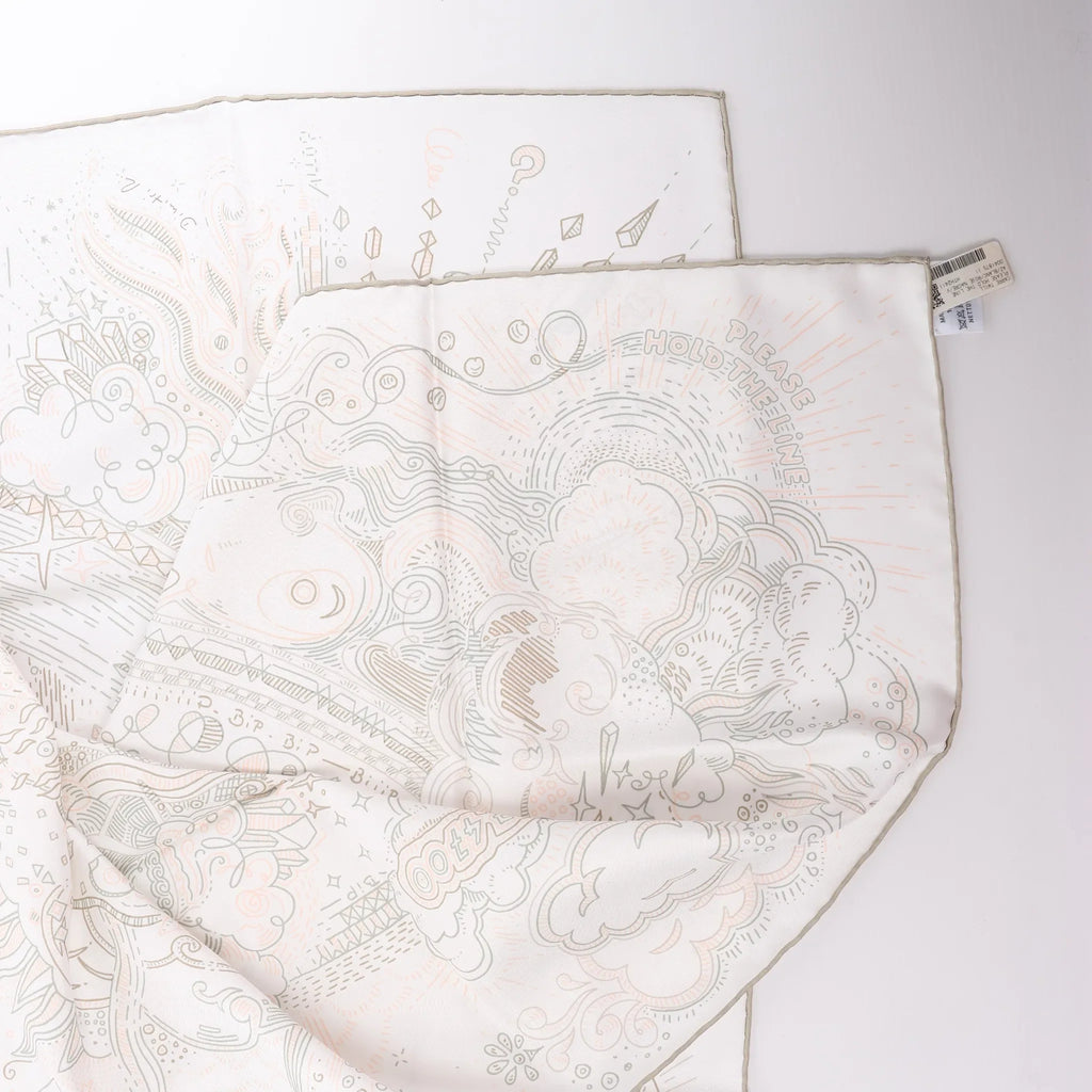 Hermès Carré 90 " PLEASE HOLD THE LINE" Silk handkerchief in White