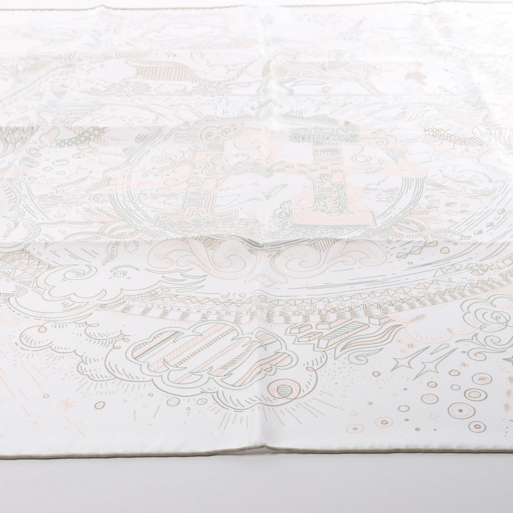 Hermès Carré 90 " PLEASE HOLD THE LINE" Silk handkerchief in White