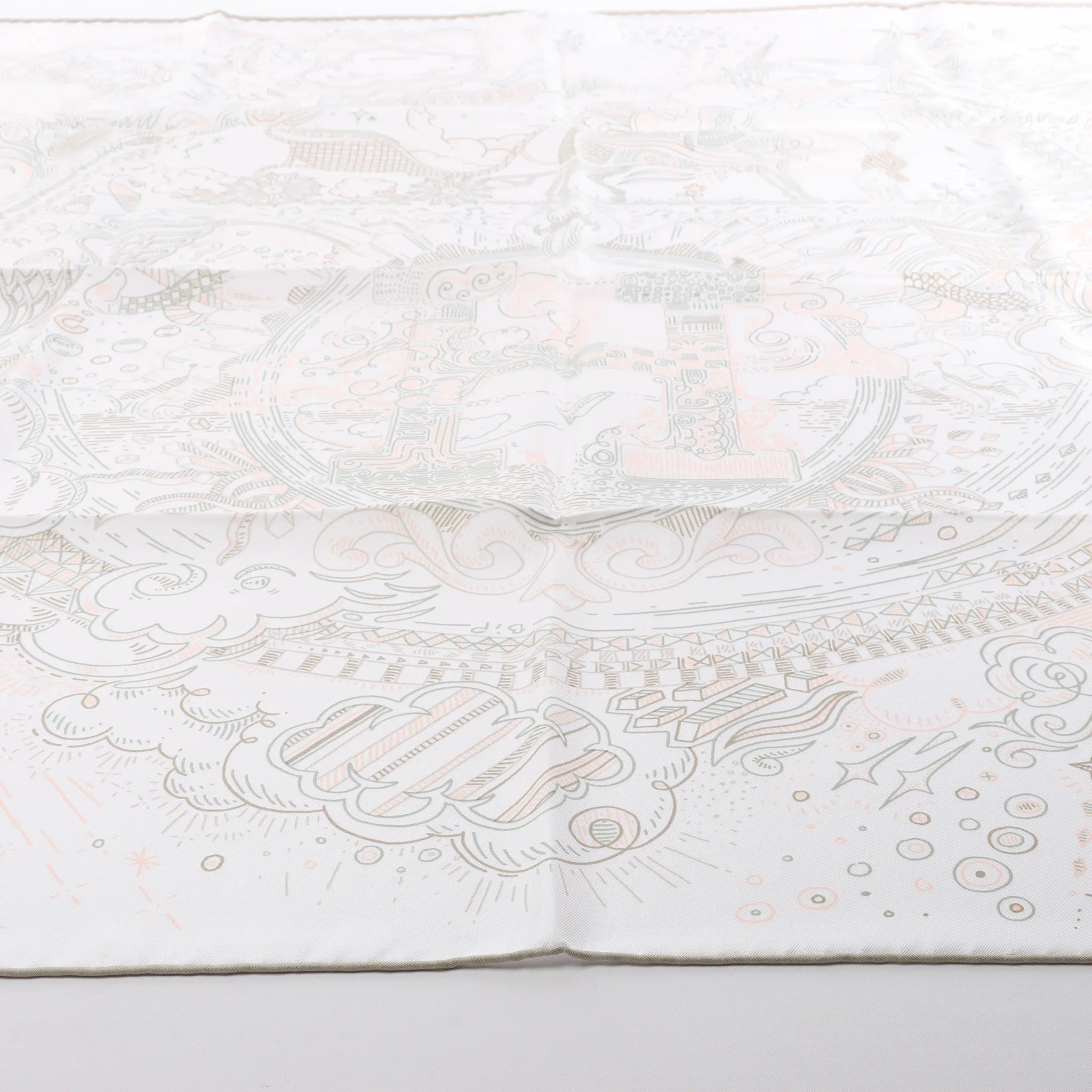 Hermès Carré 90 " PLEASE HOLD THE LINE" Silk handkerchief in White