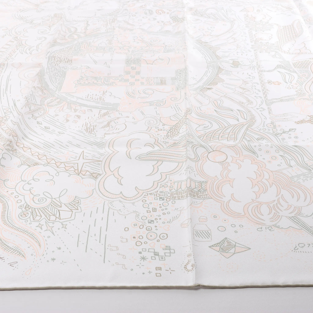 Hermès Carré 90 " PLEASE HOLD THE LINE" Silk handkerchief in White