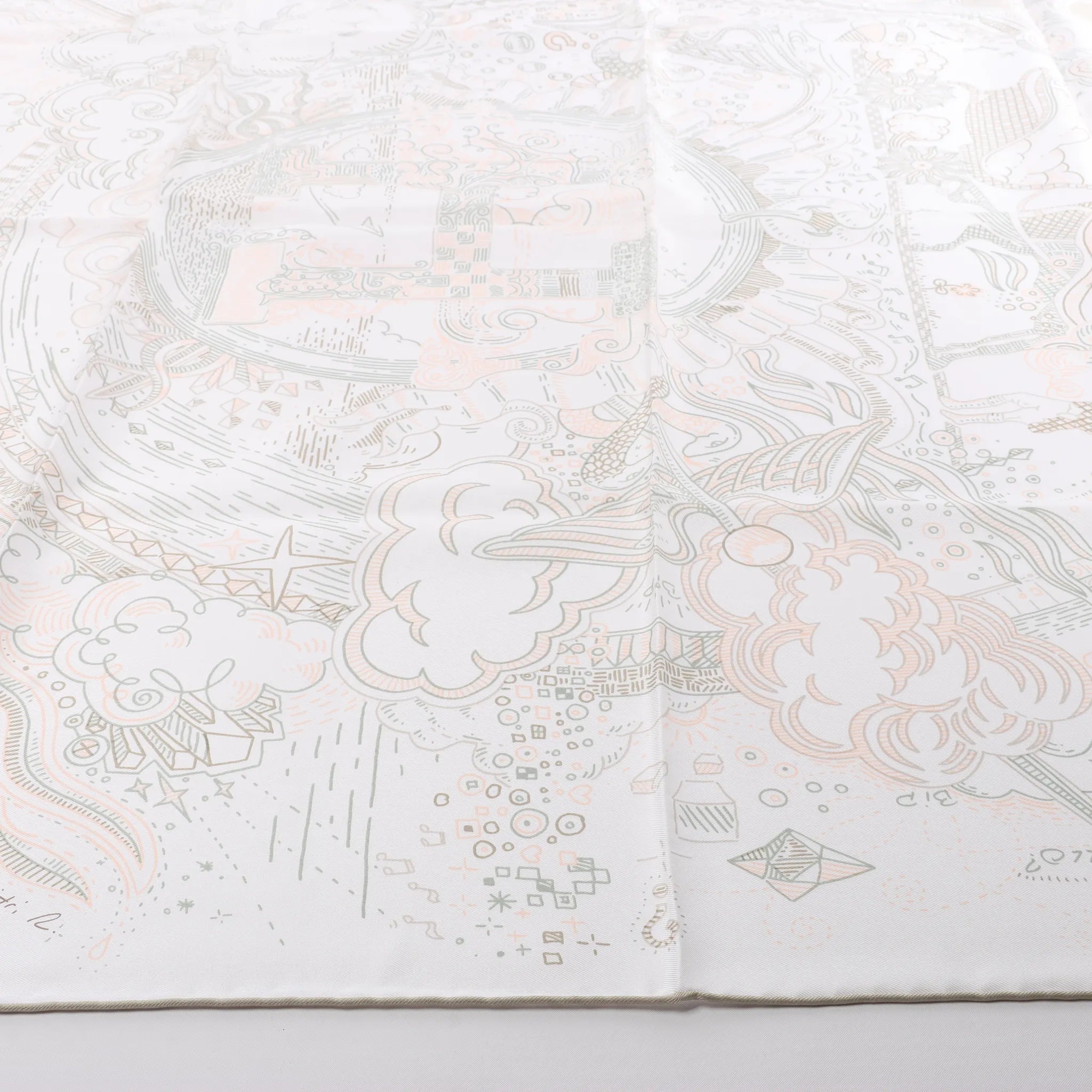 Hermès Carré 90 " PLEASE HOLD THE LINE" Silk handkerchief in White