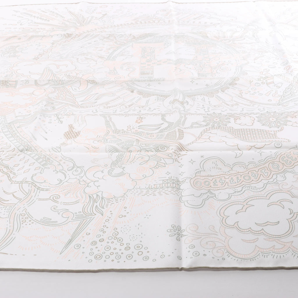 Hermès Carré 90 " PLEASE HOLD THE LINE" Silk handkerchief in White