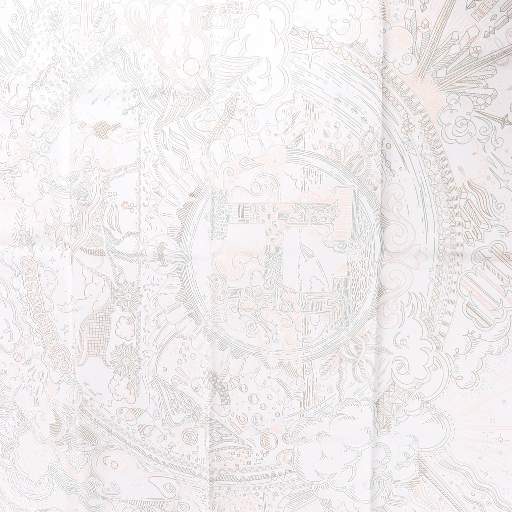 Hermès Carré 90 "PLEASE HOLD THE LINE" Silk handkerchief in White
