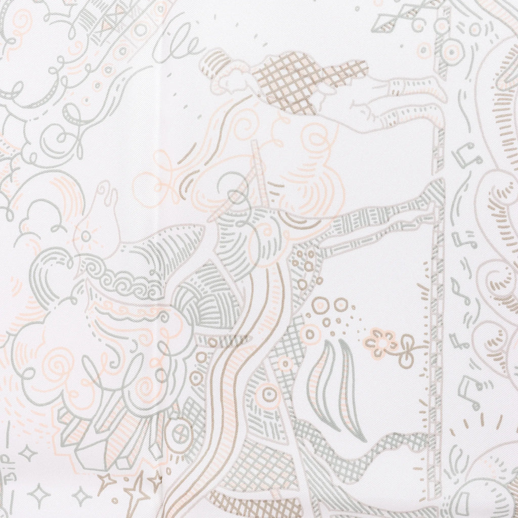 Hermès Carré 90 "PLEASE HOLD THE LINE" Silk handkerchief in White