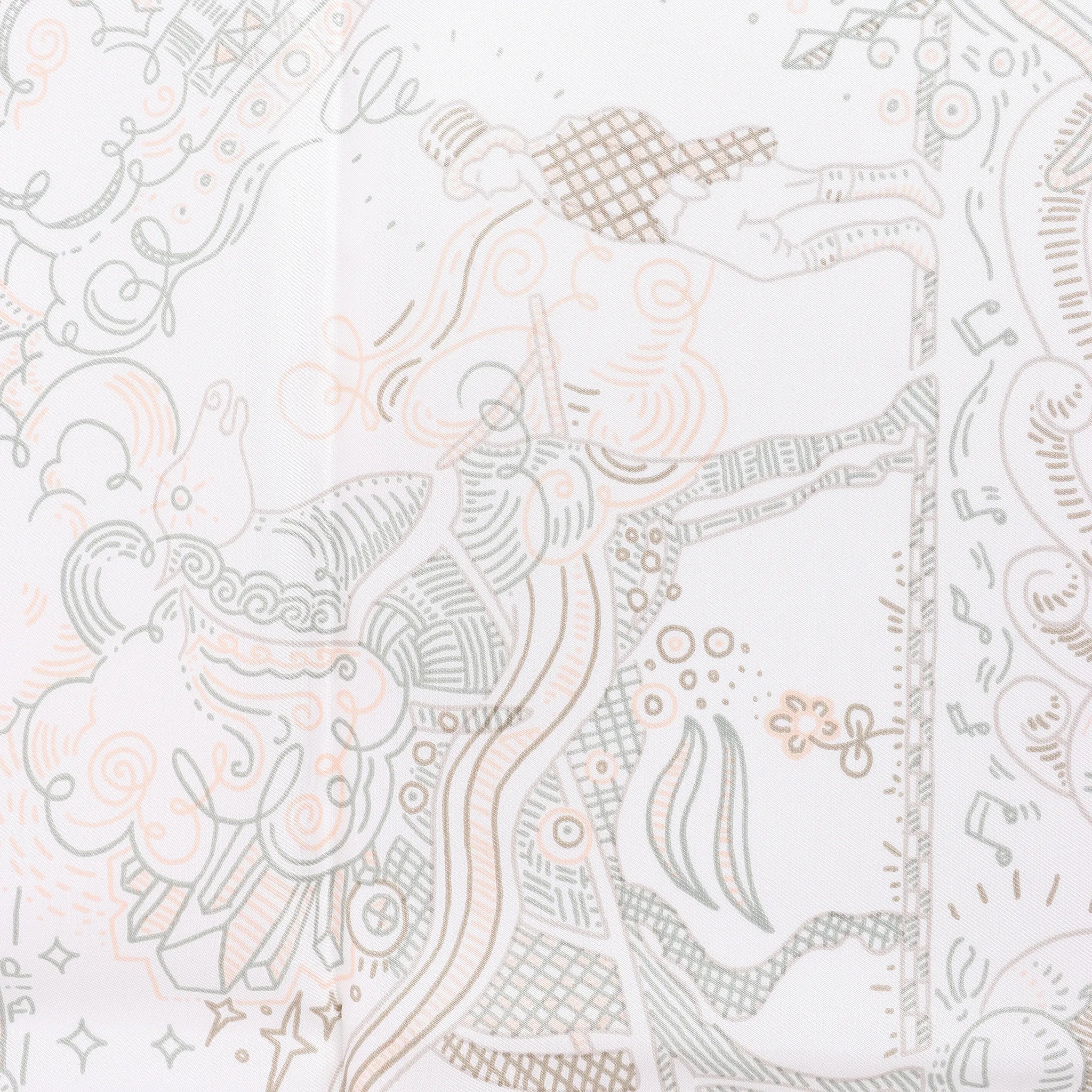 Hermès Carré 90 "PLEASE HOLD THE LINE" Silk handkerchief in White