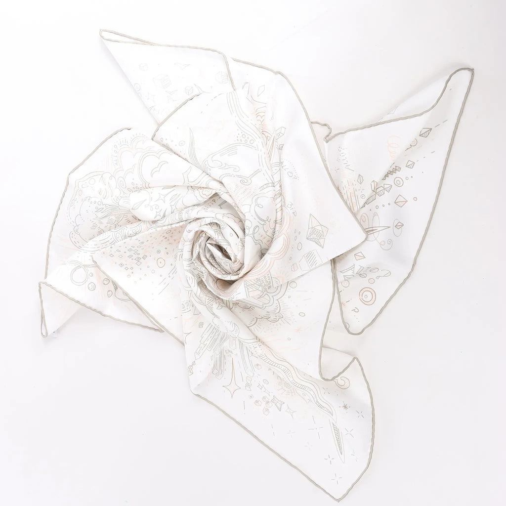 Hermès Carré 90 "PLEASE HOLD THE LINE" Silk handkerchief in White