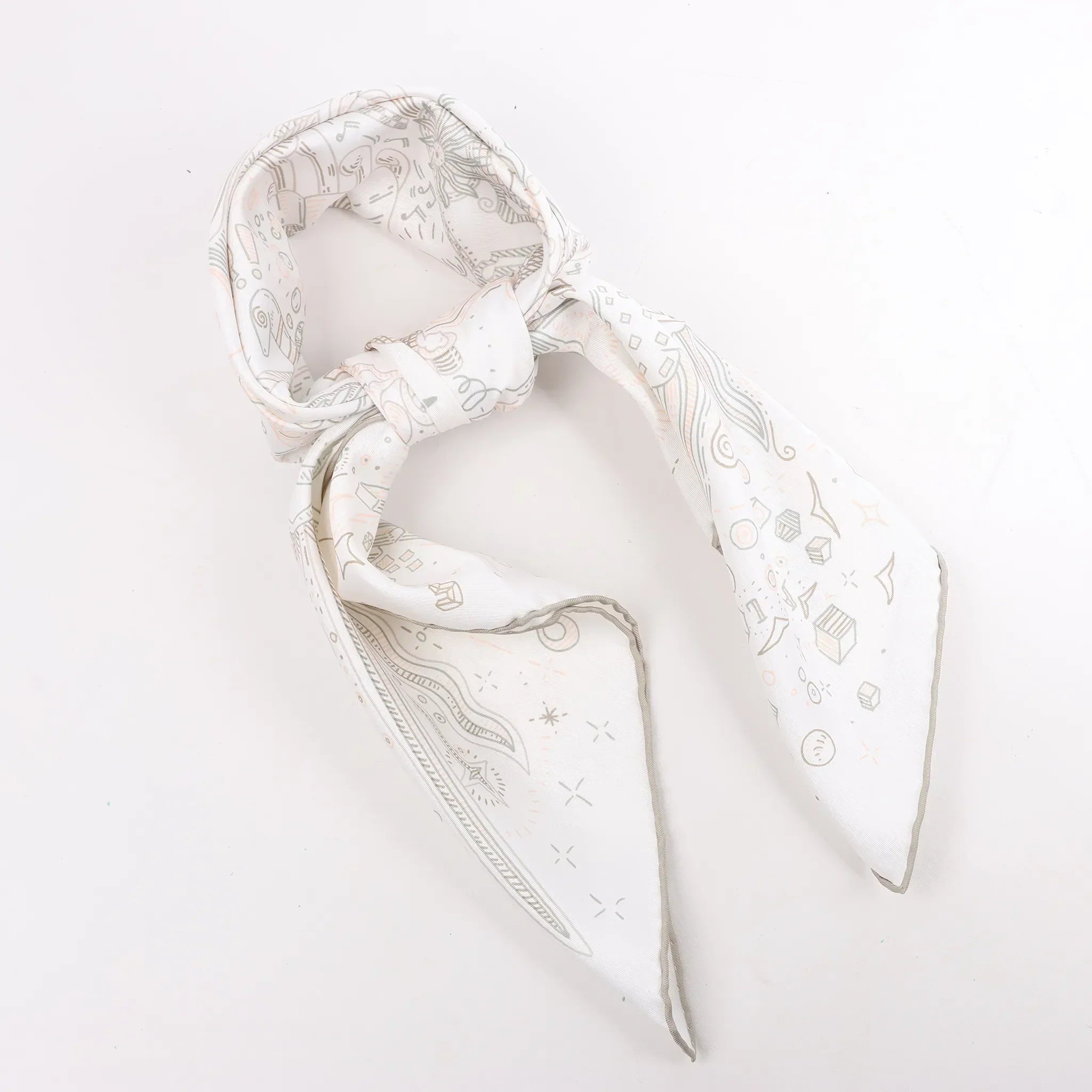 Hermès Carré 90 "PLEASE HOLD THE LINE" Silk handkerchief in White