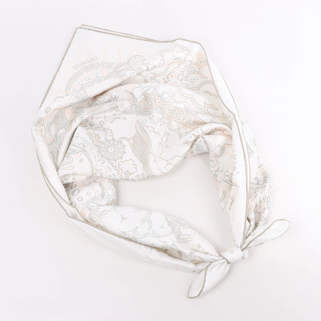 Hermès Carré 90 "PLEASE HOLD THE LINE" Silk handkerchief in White