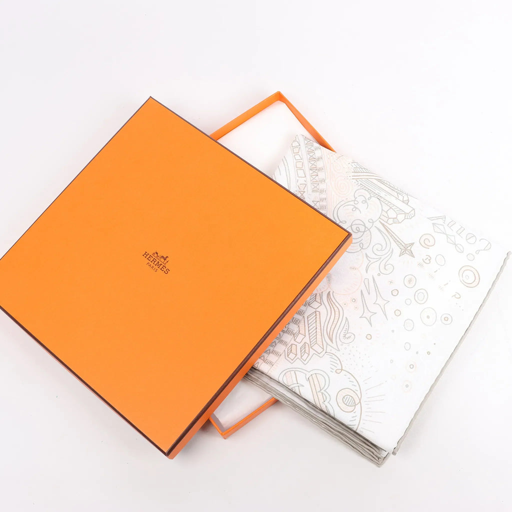 Hermès Carré 90 "PLEASE HOLD THE LINE" Silk handkerchief in White