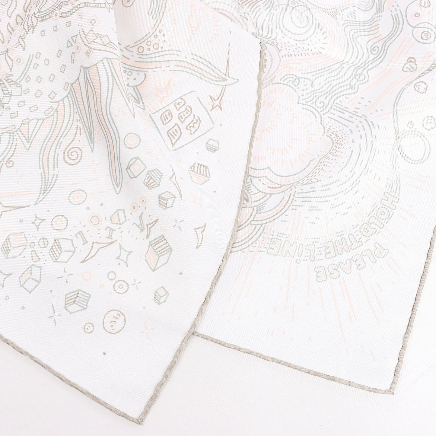 Hermès Carré 90 "BITTE HALTEN SIE DIE LINIE" Seidentaschentuch in Weiß