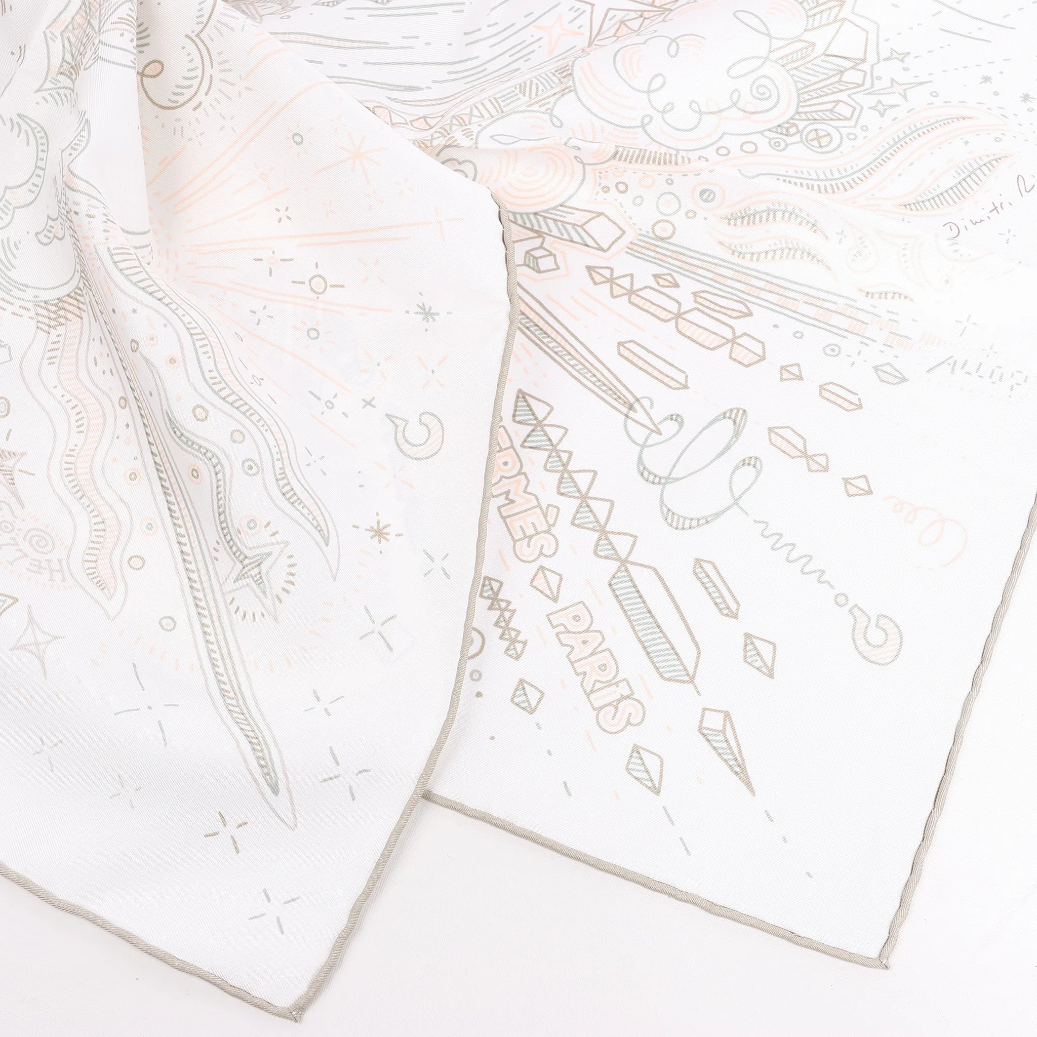 Hermès Carré 90 "PLEASE HOLD THE LINE" Silk handkerchief in White