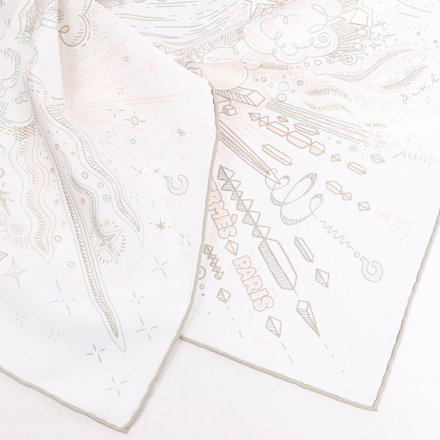 Hermès Carré 90 "BITTE HALTEN SIE DIE LINIE" Seidentaschentuch in Weiß