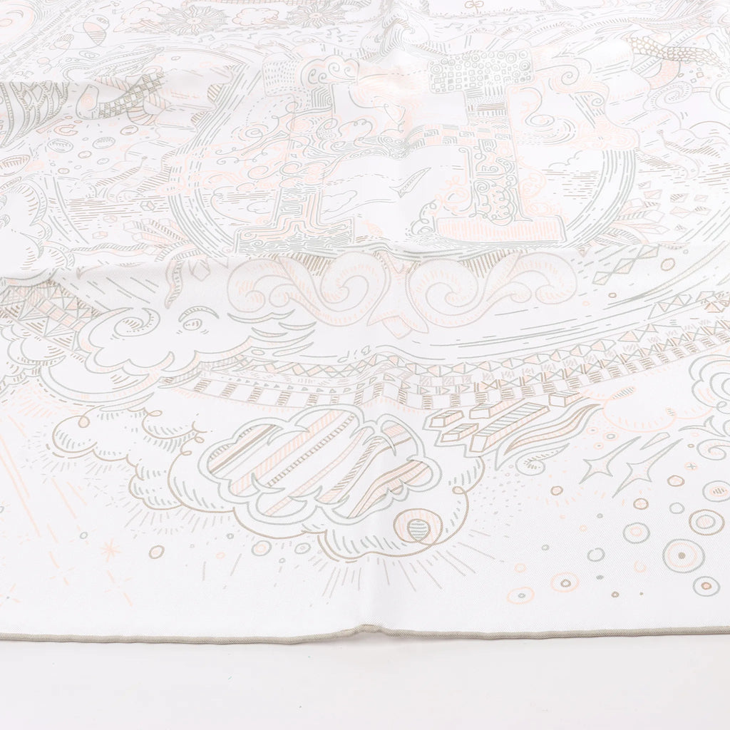 Hermès Carré 90 "PLEASE HOLD THE LINE" Silk handkerchief in White