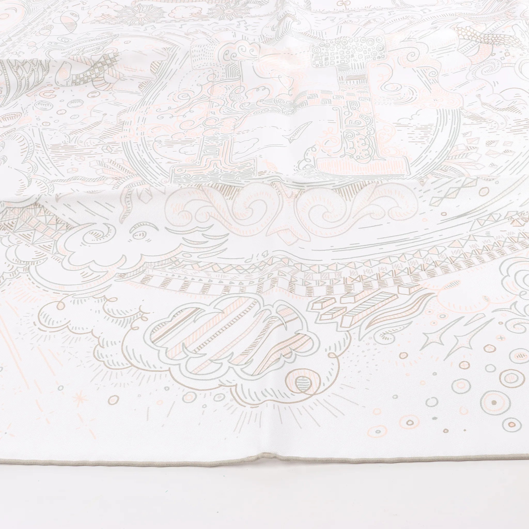 Hermès Carré 90 "PLEASE HOLD THE LINE" Silk handkerchief in White