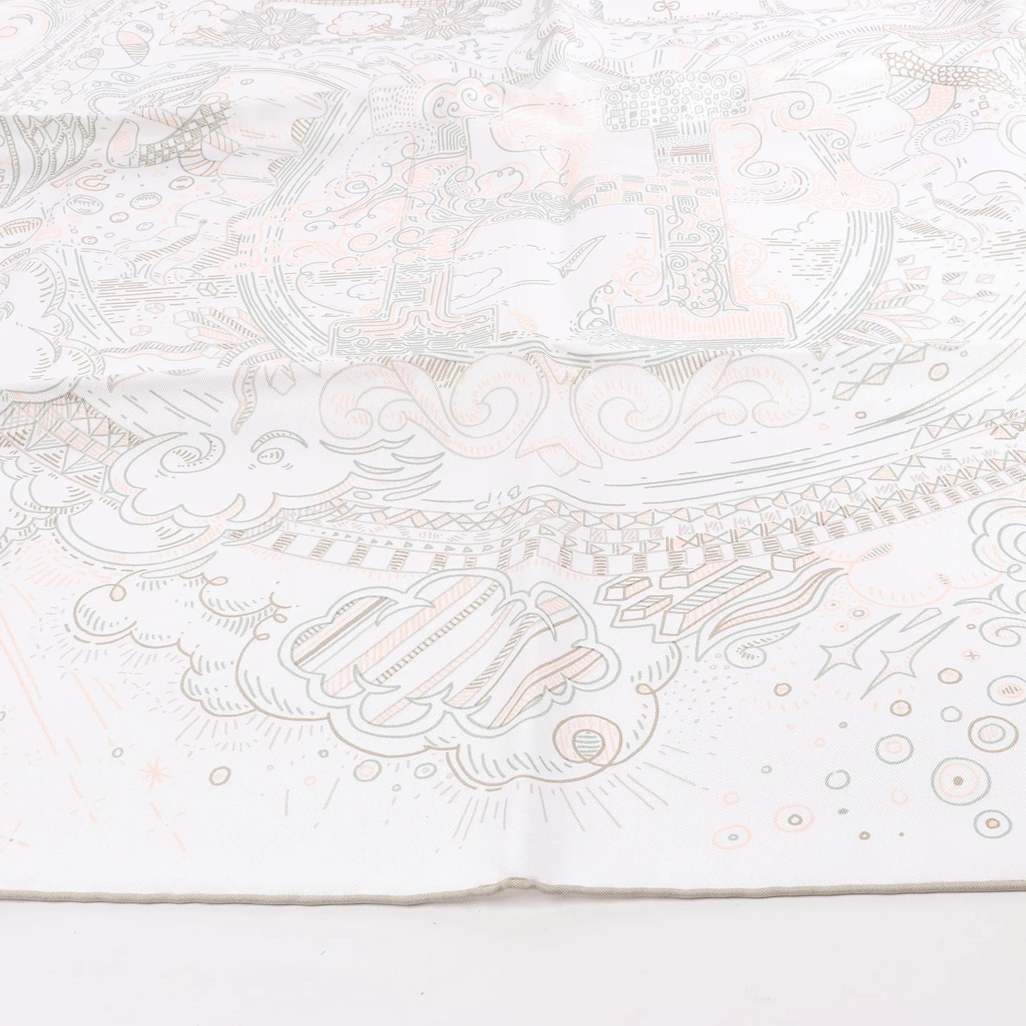 Hermès Carré 90 "BITTE HALTEN SIE DIE LINIE" Seidentaschentuch in Weiß