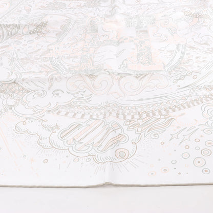 Hermès Carré 90 "BITTE HALTEN SIE DIE LINIE" Seidentaschentuch in Weiß