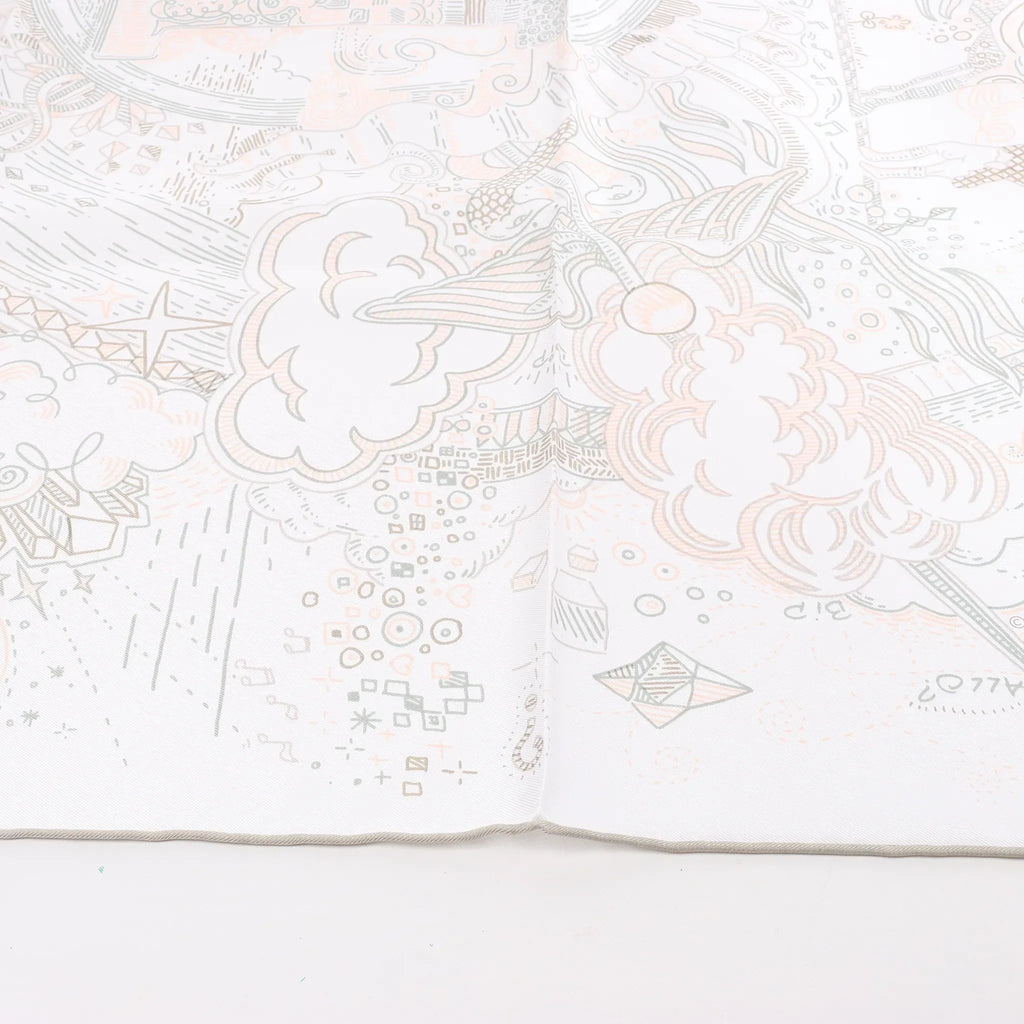 Hermès Carré 90 "PLEASE HOLD THE LINE" Silk handkerchief in White