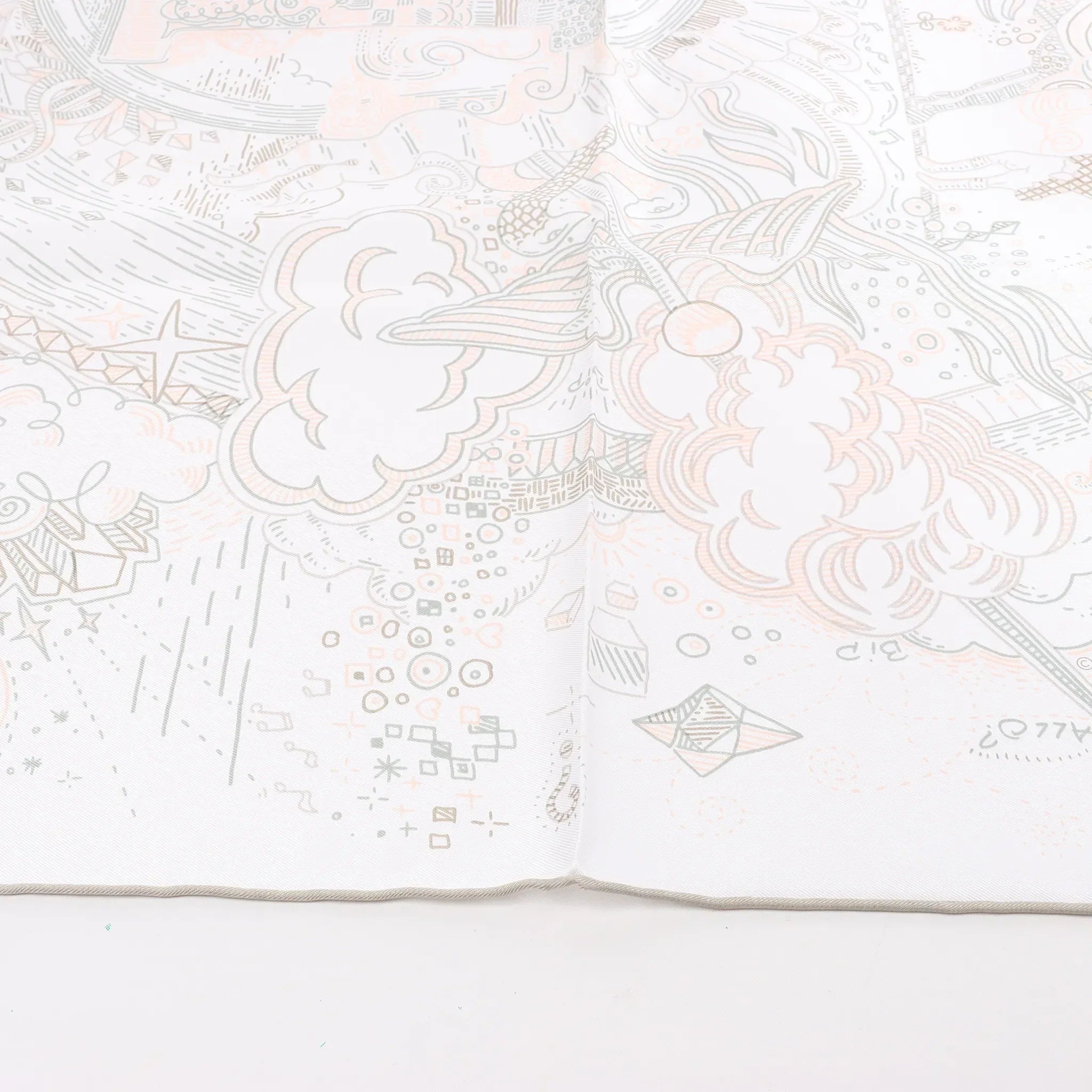 Hermès Carré 90 "PLEASE HOLD THE LINE" Silk handkerchief in White