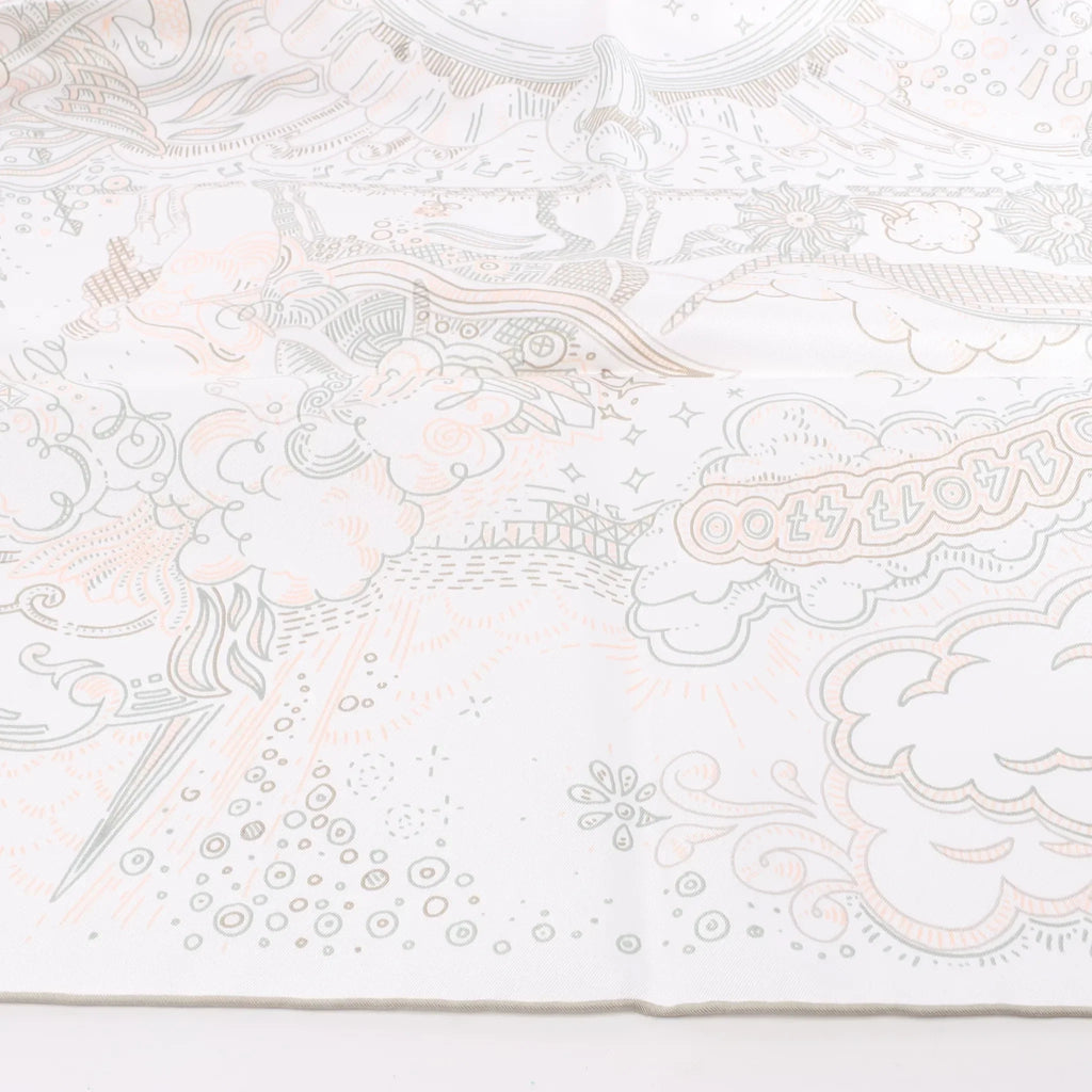 Hermès Carré 90 "PLEASE HOLD THE LINE" Silk handkerchief in White