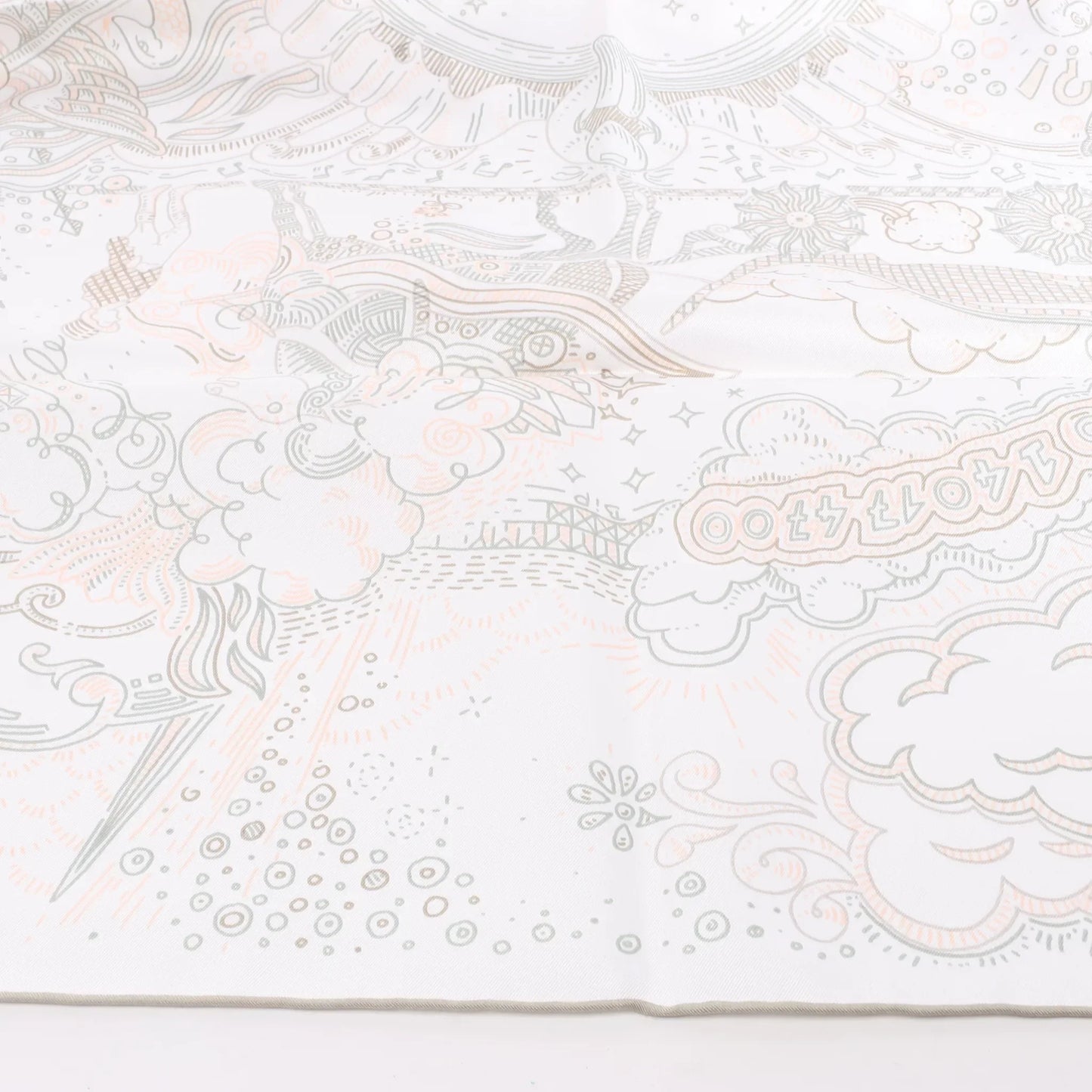 Hermès Carré 90 "BITTE HALTEN SIE DIE LINIE" Seidentaschentuch in Weiß