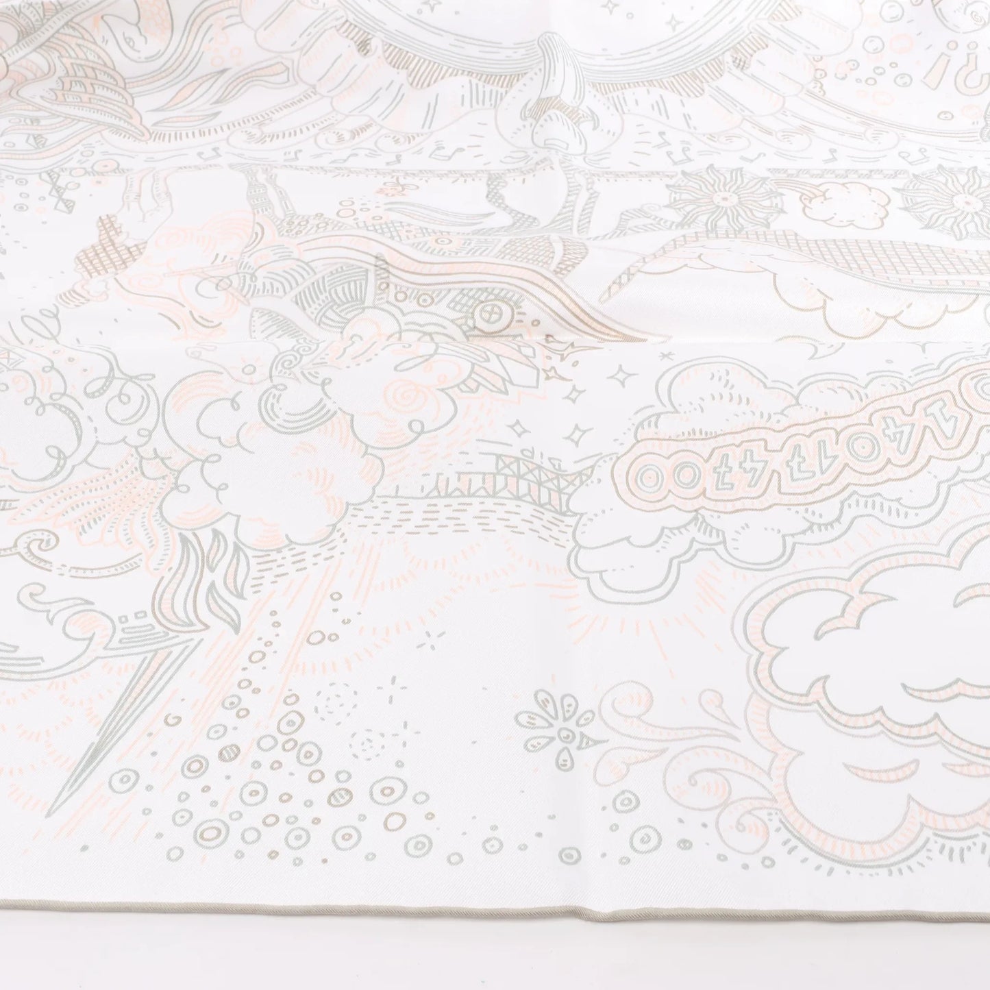 Hermès Carré 90 "BITTE HALTEN SIE DIE LINIE" Seidentaschentuch in Weiß