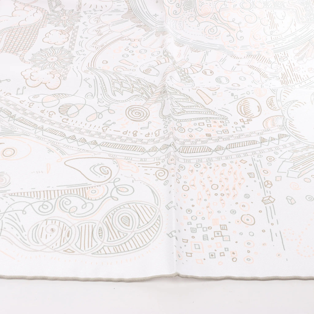 Hermès Carré 90 "PLEASE HOLD THE LINE" Silk handkerchief in White