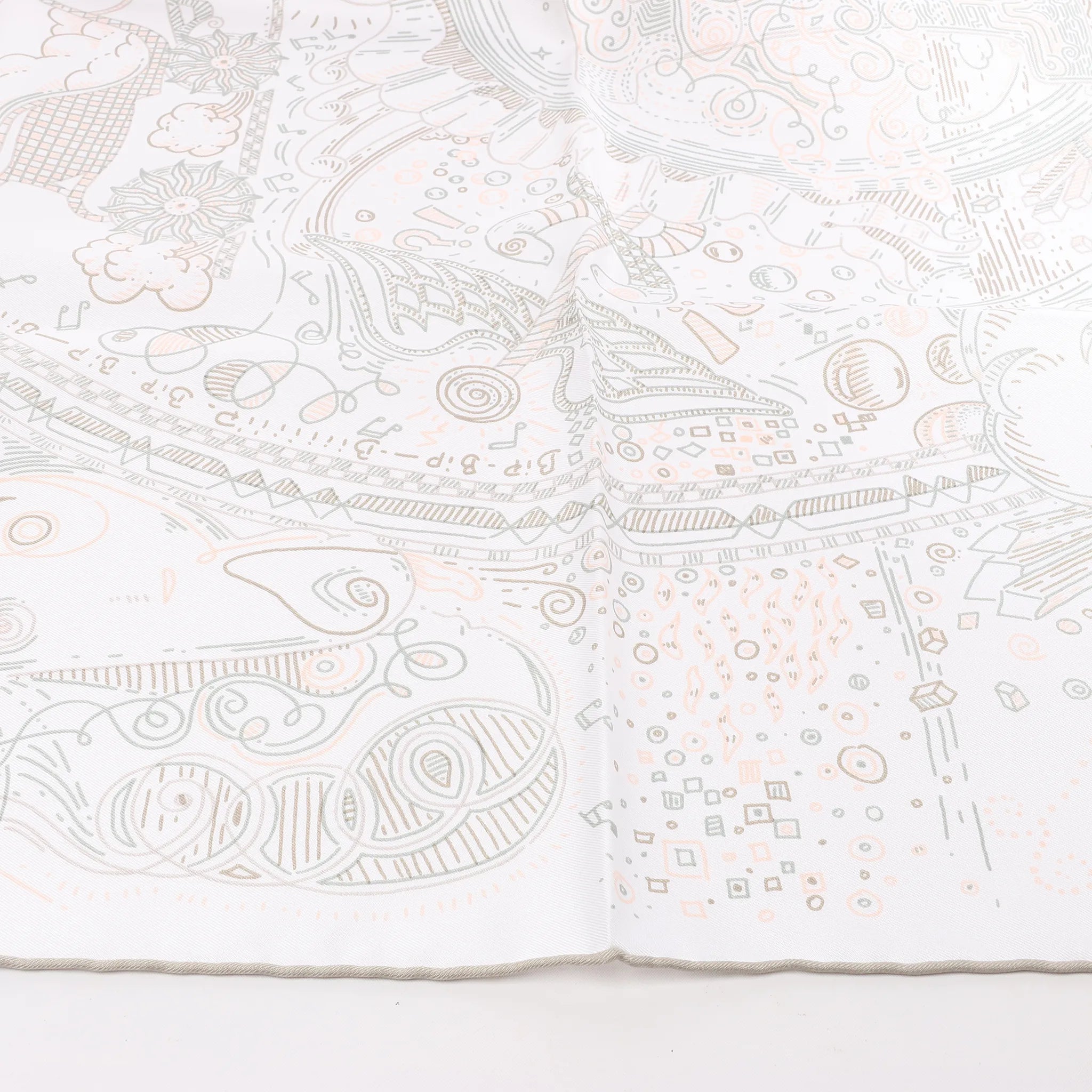 Hermès Carré 90 "PLEASE HOLD THE LINE" Silk handkerchief in White