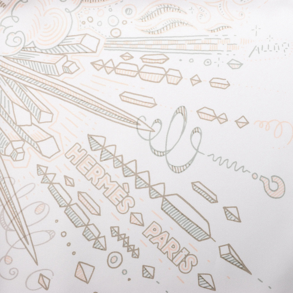 Hermès Carré 90 "PLEASE HOLD THE LINE" Silk handkerchief in White