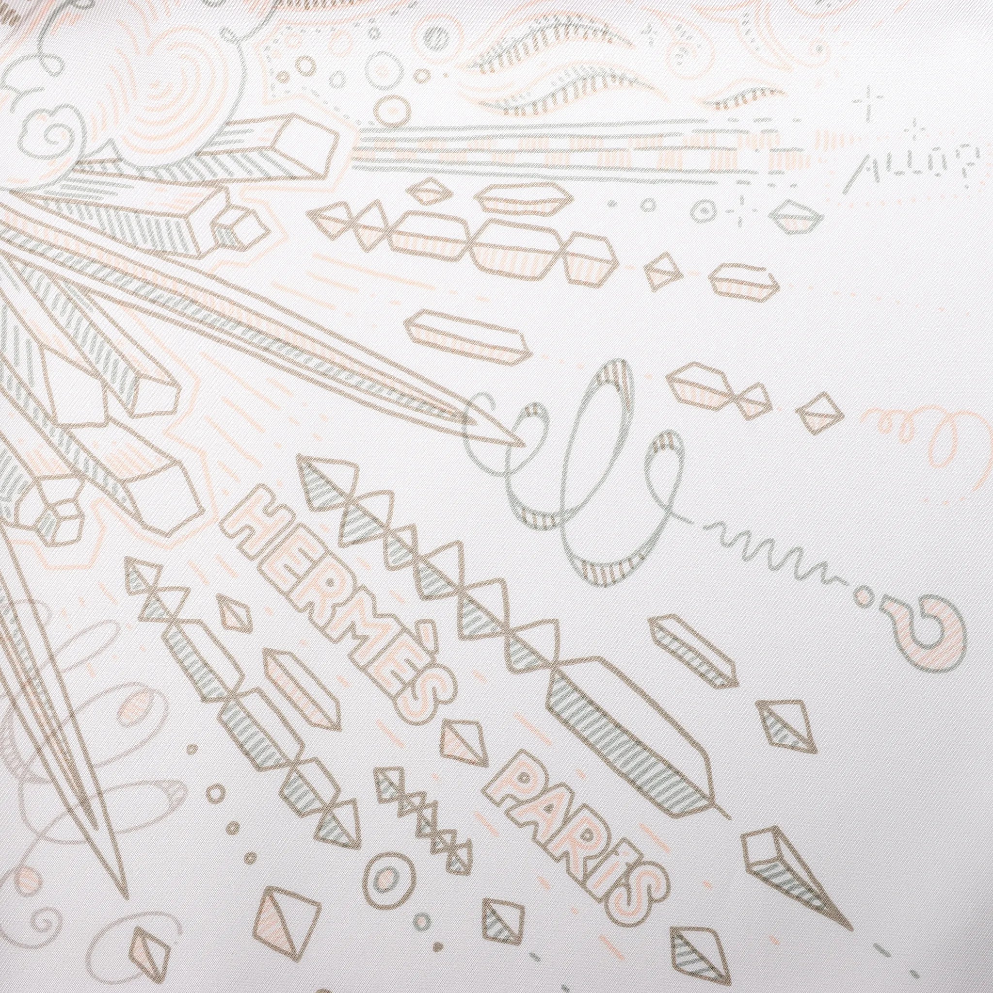 Hermès Carré 90 "PLEASE HOLD THE LINE" Silk handkerchief in White