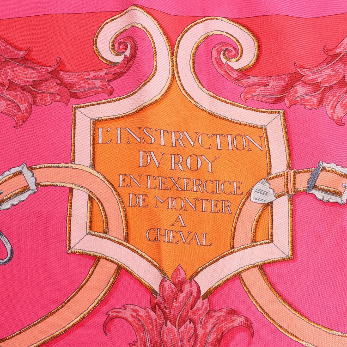 Hermès Carré 90 "L'Instruction du Roy" Silk handkerchief in Pink