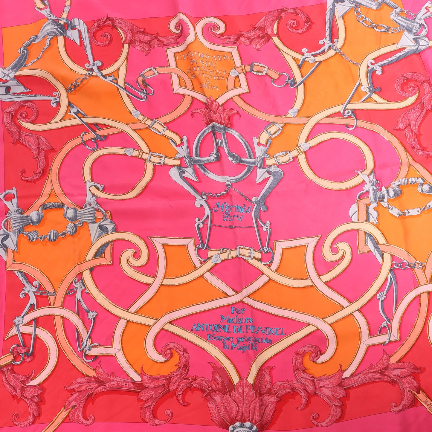 Hermès Carré 90 "L'Instruction du Roy" Silk handkerchief in Pink